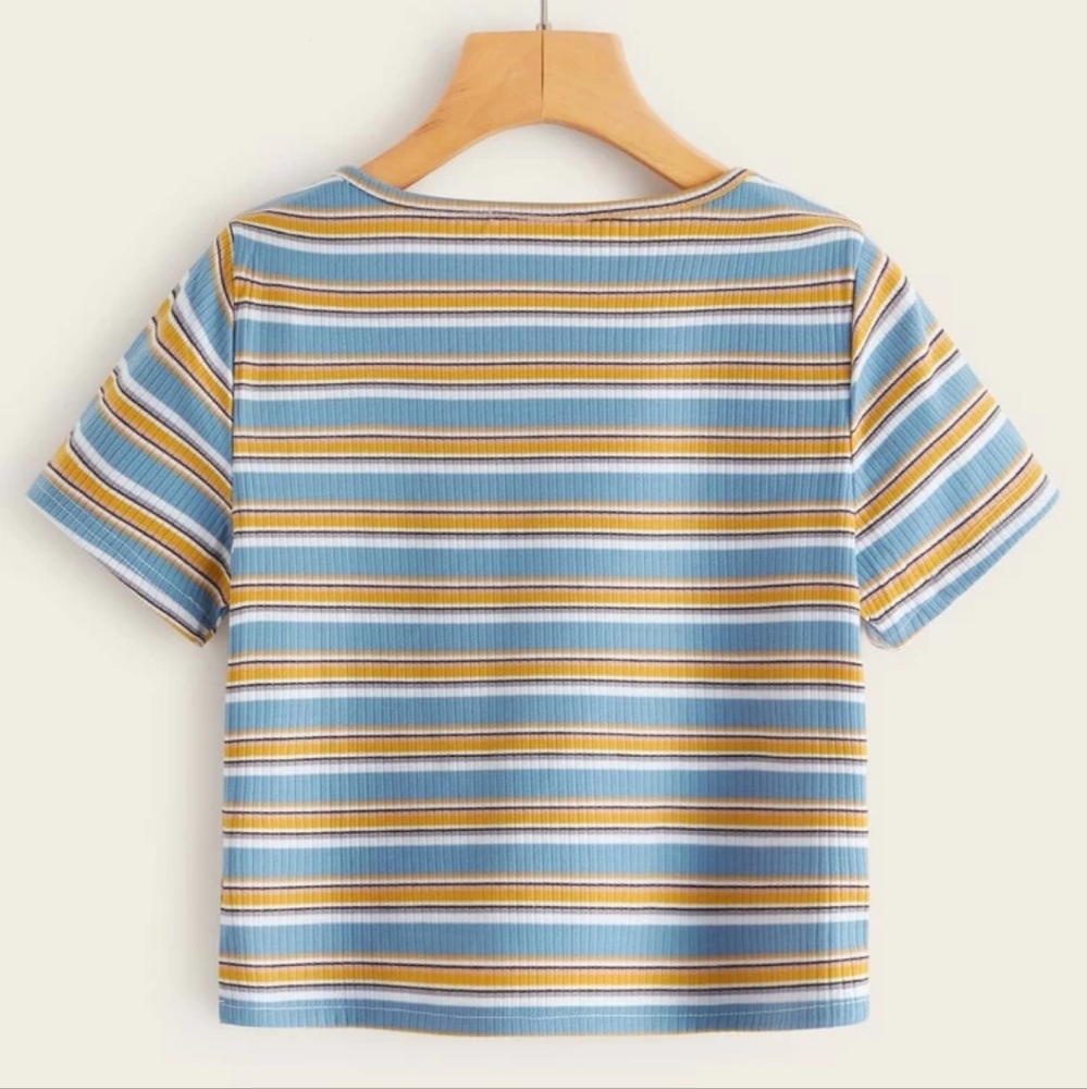 2/$20 | ROMWE | Striped Button Front Ribbed Tee - Picture 2 of 8